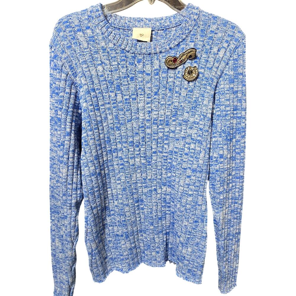 Heartmade Julie Fagerholt Kalia Sweater Womens XL Blue NWT Brooch